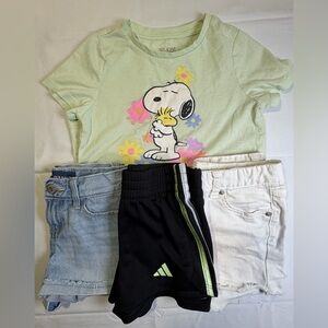 Kids Snoopy Graphic Tee and Three Shorts Lot- Size 6